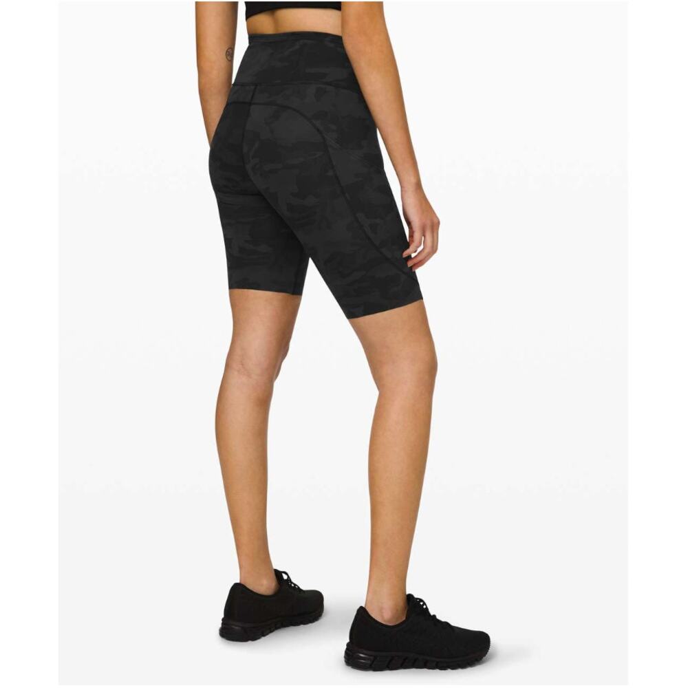 8 M 10" inseam Lululemon Fast and Free Short Camo Multi Grey black Pockets Biker
